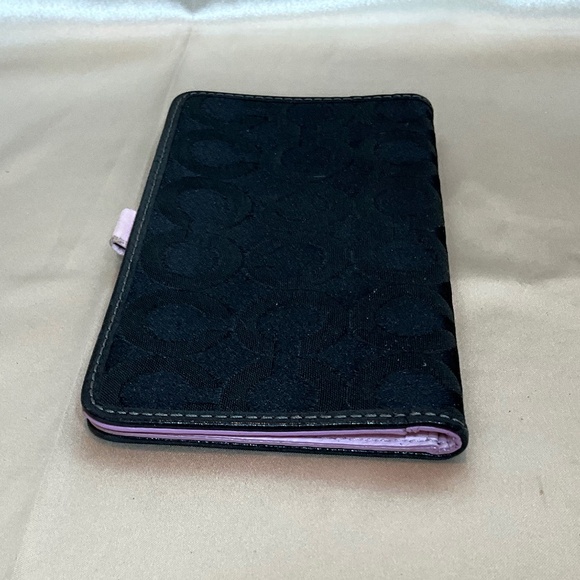 Coach checkbook holder, black signature print with pink leather interior.  8-H7B - Picture 2 of 4